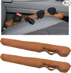 2PCS Leather Car Seat Gap Filler, No-Drop Seat Side Gap Plug Crevice Blocker with Securing Strap, Elastic Filler Block The Gap Between Seats & Console for Truck SUV Sedan (Brown)