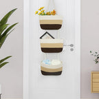 TeoKJ Over the Door Hanging Basket, 3-Tier Woven Cotton Wall-Mounted Storage Organizer Bag Decorative Hanging Nursery Baskets