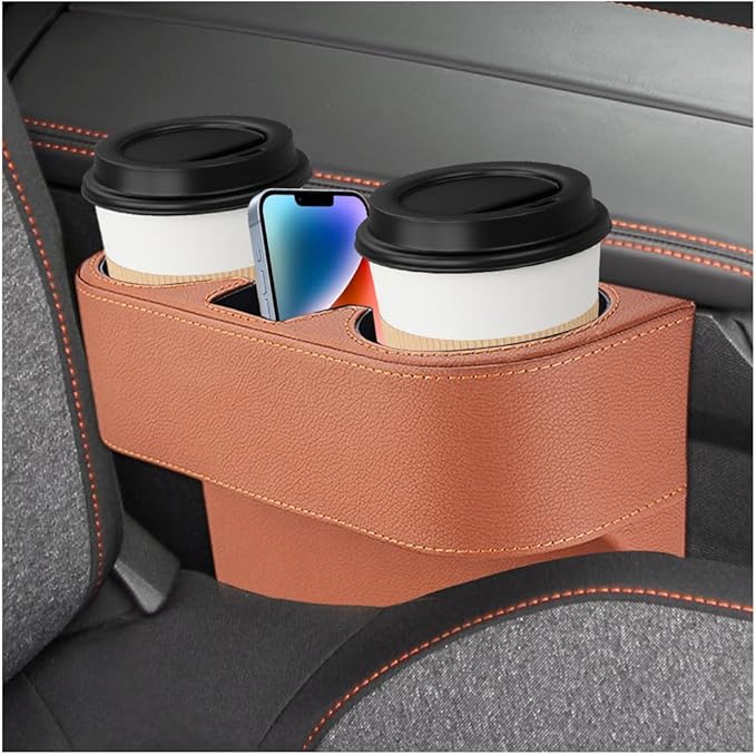 Car Seat Gap Filler Organizer, Multifunctional Auto Console Side Storage Box with Cup Holder, Universal PU Leather Cup Holder Front Seat Crevice Filler for Car Truck SUV (Brown)