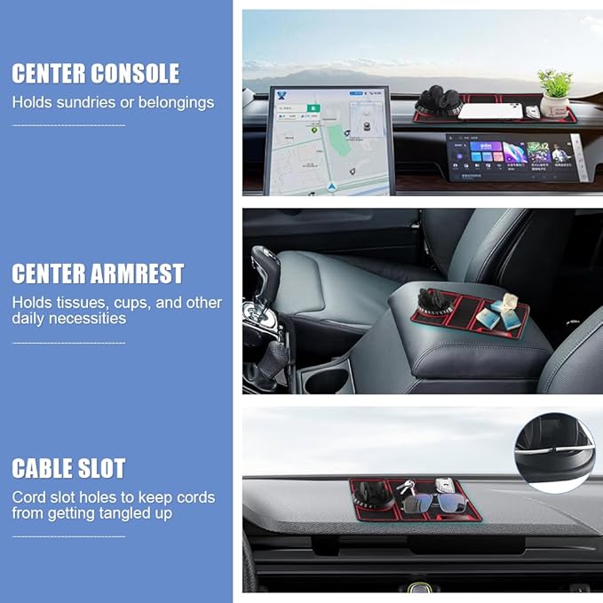 Car Anti Slip Mat Dashboard Tray Decorations Sticky Pad 4 in 1 Multi Functional with 360° Rotating Universal Phone Pad Holder