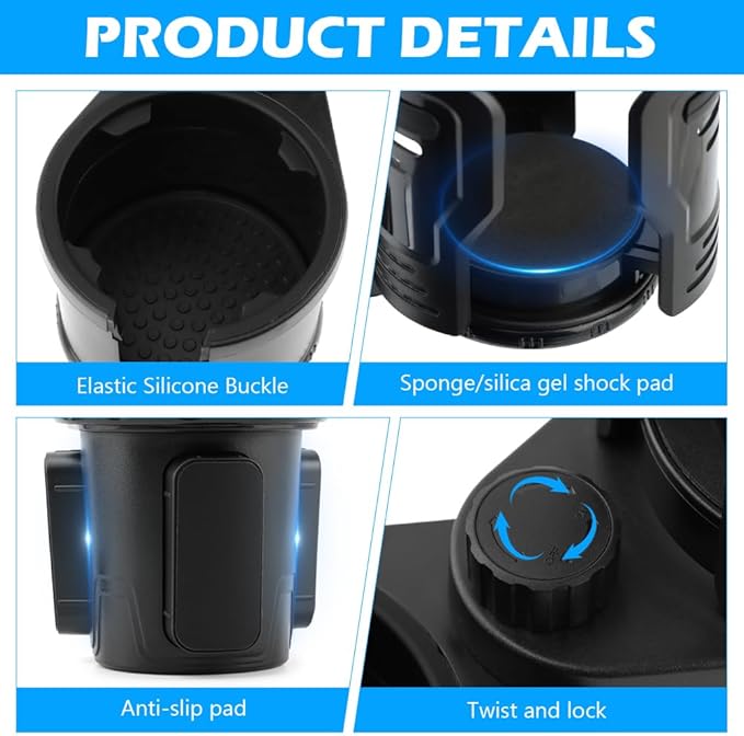2 in 1 Car Cup Holder Expander, Multifunctional Expandable Car Cup with 360° Rotating Cup Holder Adapter Extender for Car with Adjustable Base Cup Holder Organizer for Large Water Cups and Drinks