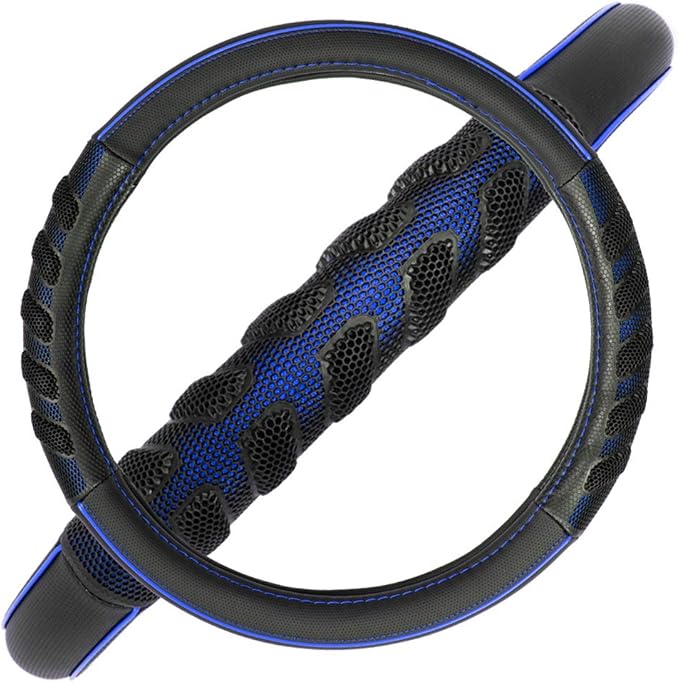 Flying Banner car Steering Wheel Cover Faux Leather Massage Universal fit 3D Honeycomb Hole Anti-Slip Sporty 15 Inches (Blue 