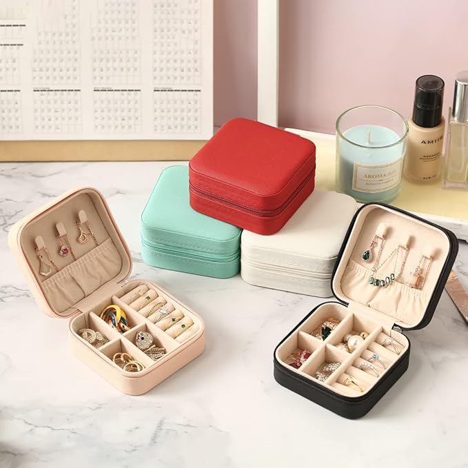 ZPROW Travel Jewelry Case, Mini Portable Jewelry Travel Boxes, Small Jewelry Organizer for Rings, Earrings, Pendants, Watches