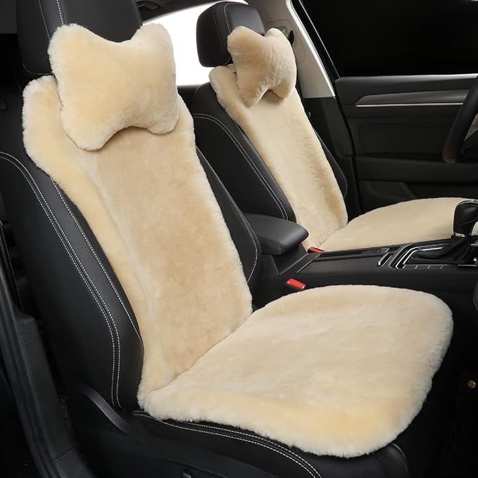 OGLAND 2 Pack Fuzzy Sheepskin Car Seat Covers| Fluffy Front Seat Cushions | Plush Soft Fur Protectors for Car Bucket Seats Ac