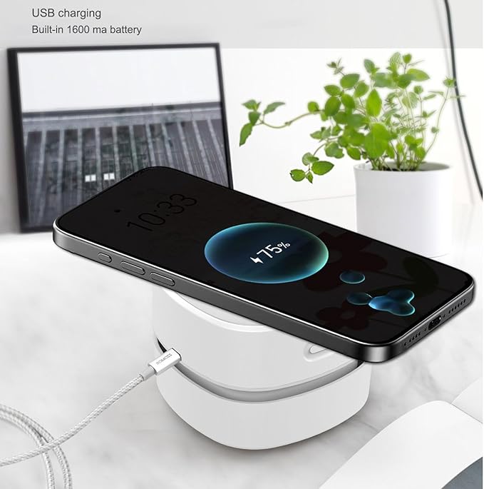 ODISTAR Desk Vacuum Cleaner with Wireless Charger, Mini Table dust Sweeper Energy Saving,Endurance up to 400 mins, Cordless&3