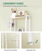 Hzuaneri Ladder Shelf, Bookshelf Bookcase, Freestanding Corner Storage Shelve with 2 Hooks for Home Office, Living Room, Kitc