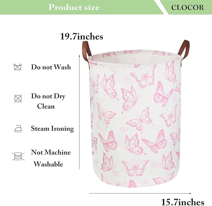 CLOCOR Pink Laundry Basket,Waterproof Nursery Hamper for Baby Girl ,Collapsible Storage Baskets for Girls Bedroom,Kids Toys S