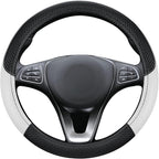 Black & White Car Steering Wheel Cover, Microfiber, Leather Patchwork, Universal 14.5-15 Inch Leather Anti-Slip Breathable Au