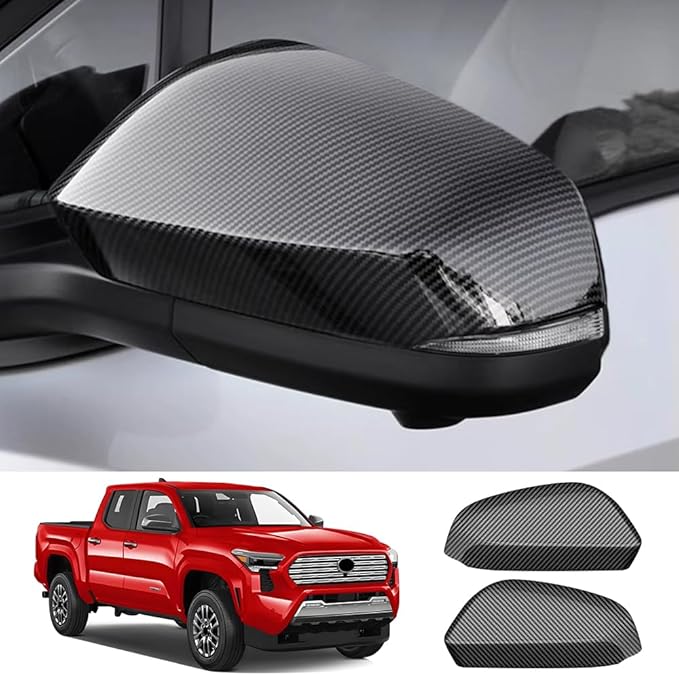 Chrome Carbon Fiber Style Car Side Door Mirror Trim Cover for Toyota Tacoma 2024 2025 2026 and 4Runner 2025 2026 (Rearview with Turn Signal Lamp）Auto Exterior Decorations Accessories Decor Kit
