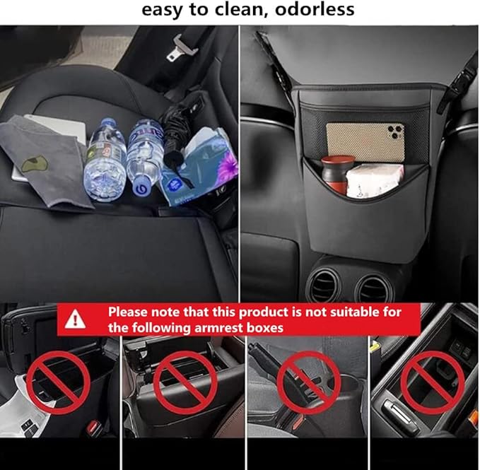 Tumecos Car Handbag Holder Between Seats, Multifunctional Car organizer for Center Armrest Box,Car Storage Bag Pocket Handbag Purse Holder for Storage, Large capacity, wear resistant(Black)
