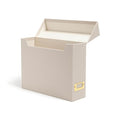 SMEAD Flip Top File Box, 10" x 3.7" x 13", Beige Natural Linen, Gold Metal Nameplate (70232)