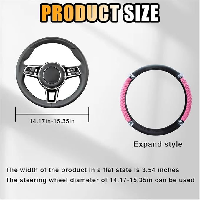 Bling Soft Leather Steering Wheel Cover, 15 Inch Colorful Rhinestones Auto Elastic Protector with Crystal Diamond for Women G