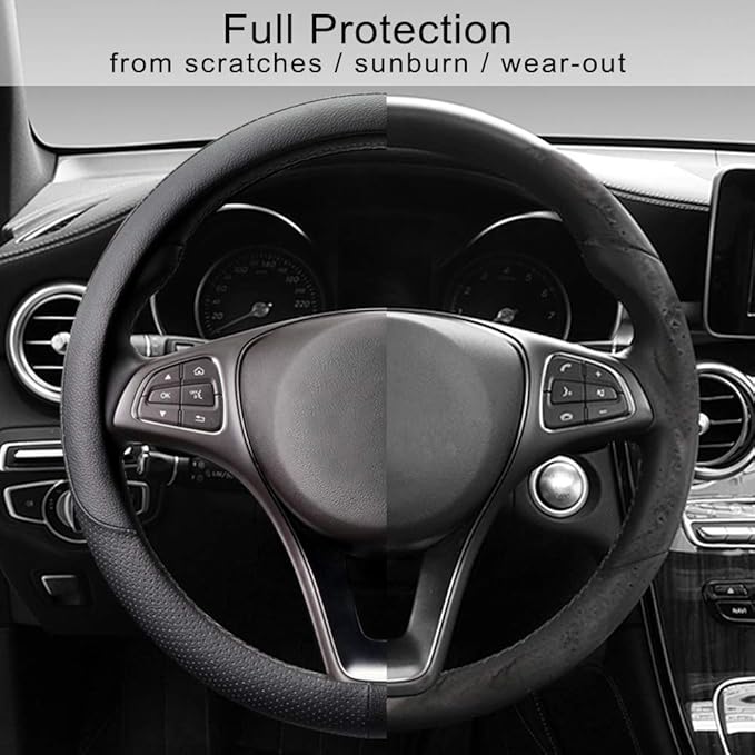 COFIT Breathable Car Steering Wheel Cover 15 inch Auto Universal Leather Wrap Non-Slip Steeringwheel Protector Automotive Int