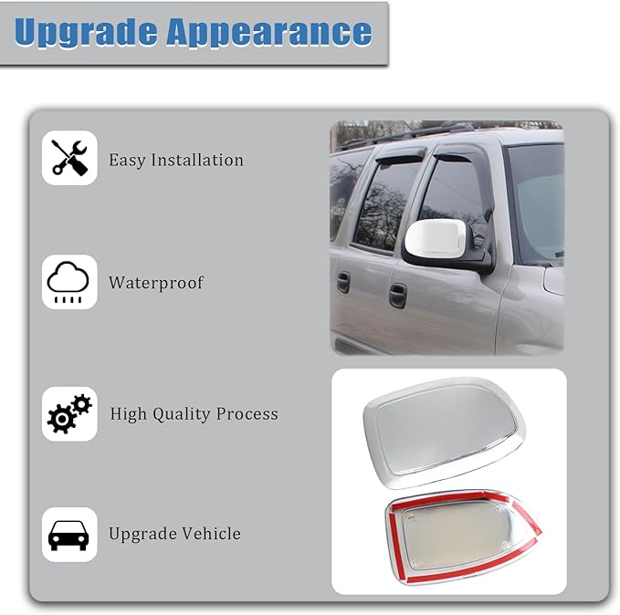 AUCERAMIC Chrome Mirror Cover Caps Fit 1999-2007 for Chevy Silverado Suburban Tahoe Avalanche 1999-2006 for GMC Sierra Yukon 2002-2006 for Cadillac Escalade (Stick-on Overlay)