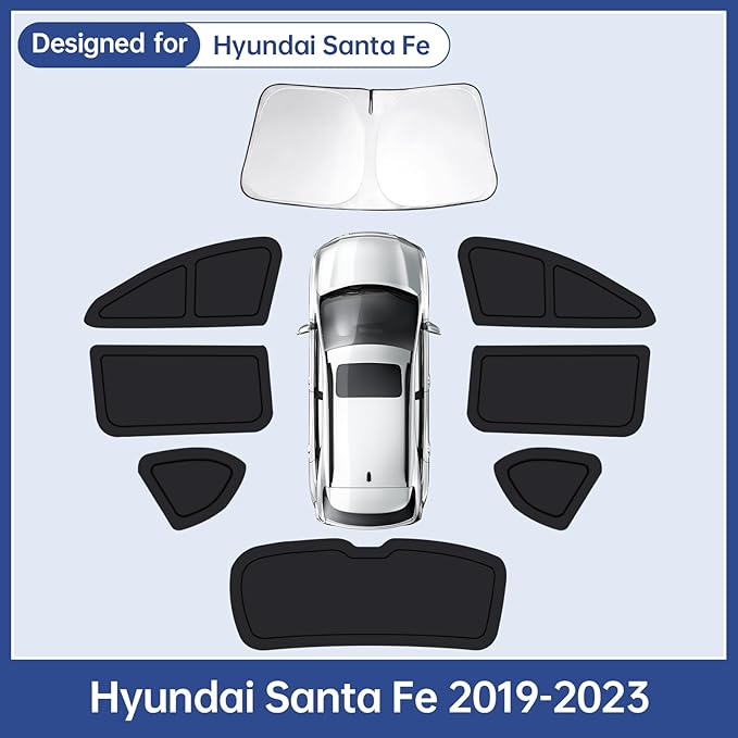 Car Window Shades for Hyundai Santa Fe 2019-2023, Full Car Window Covers for Privacy, Sunshades for Santa Fe Front Rear Windshield Side Windows to Block UV and Protect Privacy(8pcs)