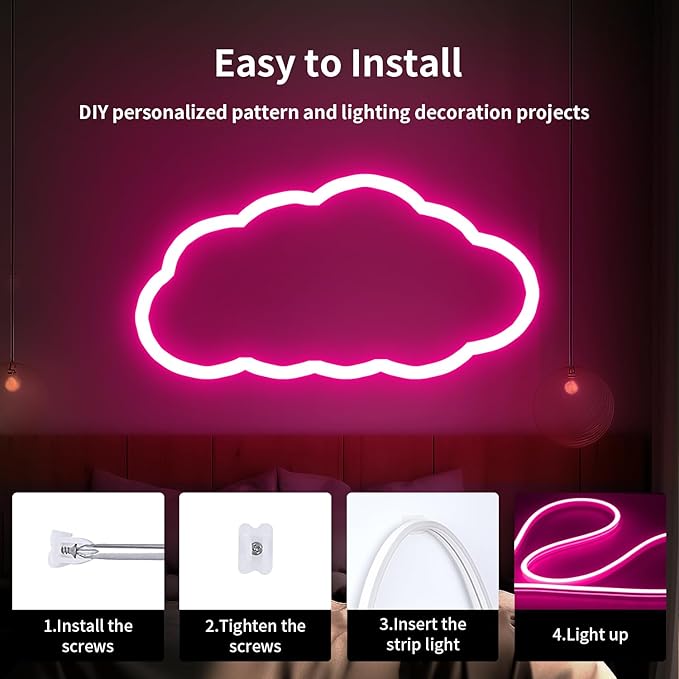 iNextStation 16.4FT/5M Pink LED Strip Lights, DC12V Silicone Neon Light Strip, IP65 Waterproof Led Rope Lights Dimmer for Cuttable DIY, LED Light Strip for Bedroom, Indoor, Outdoor(with Plug)