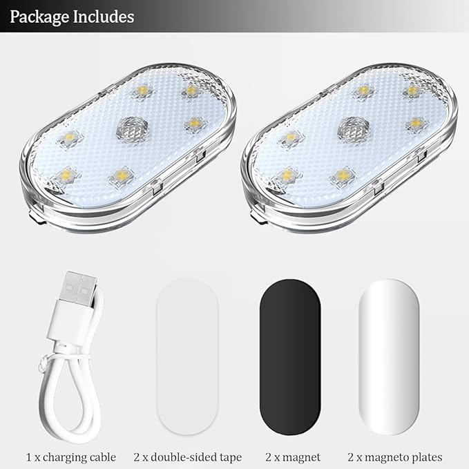 2 PCS Car Led Lights Interior,7 Colors Ambient Lighting Car Interior,USB Rechargeable Car Interior Reading Light,Portable Led Lights for Car