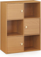 Furinno Pasir 3-Tier Shelf with 3 Door/Round Handle, Light Cherry