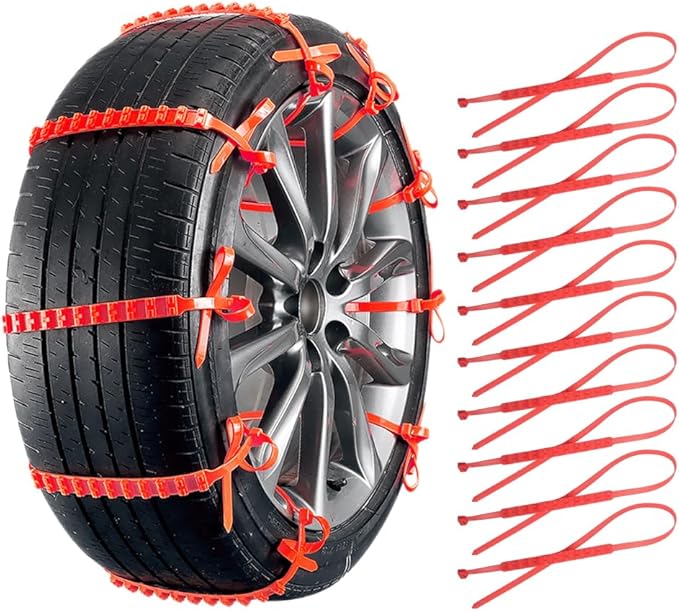 10PCS Snow Chains for Car Tires,Adjustable & Strong Grip Tire Chains for Trucks with Serrated Non-Slip Design,Reusable Tire S