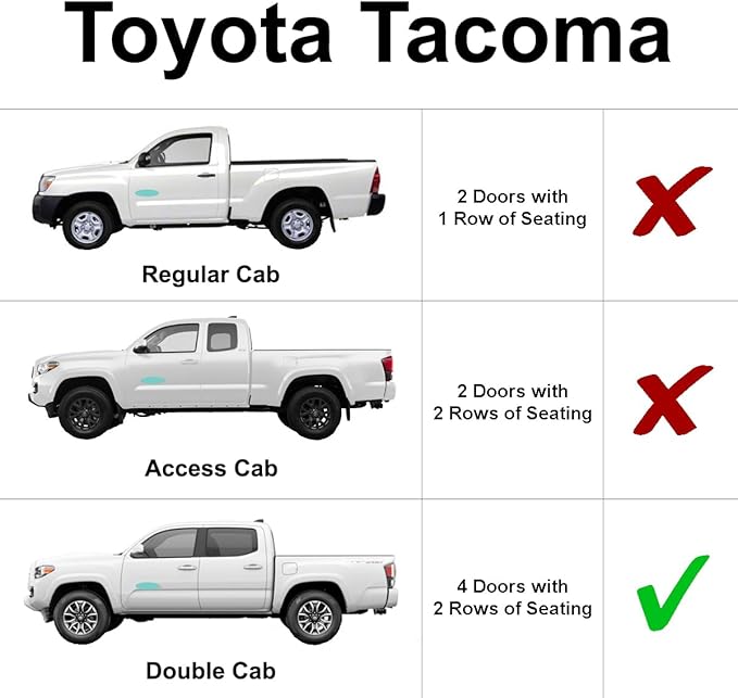 YelloPro Side Window Rear Seat 2nd Row Sunshade for 2016 2017 2018 2019 2020 2021 2022 2023 Toyota Tacoma - Double Cab - 4Dr 4 Door Pickup, UV Sun Protection (2pcs)