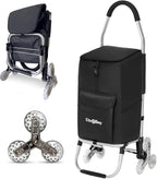 Ultra-Lightweight Foldable Stair-Climbing Shopping Cart for Groceries - 42L Capacity, Six Wheels, Removable Insulated Bag, Durable Aluminum Frame,Multi-Function Personal Hand Truck, Black