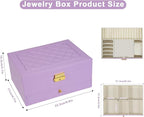 2-Layer Jewelry Box for Women Girls, Jewelry Organizers and Storage with Removable Jewelry Tray, Vintage Quilted Top Lockable