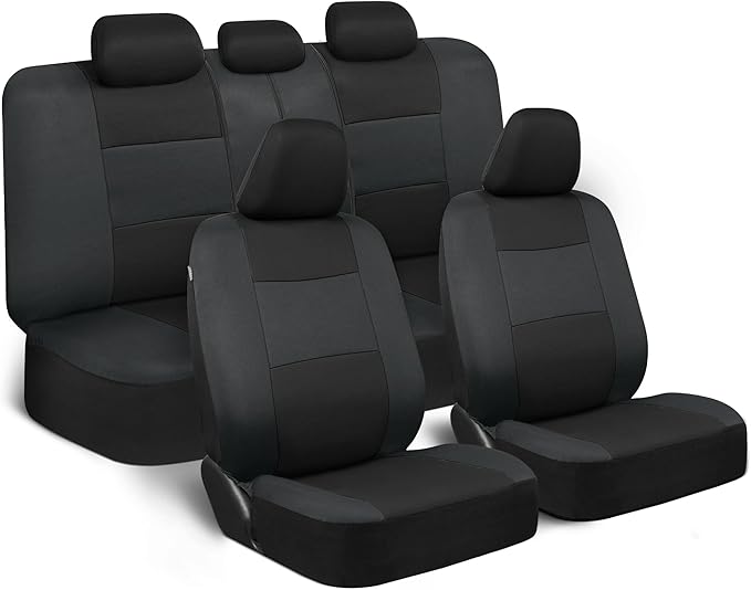 BDK PolyPro Car Seat Covers Full Set in Reverse Charcoal, Front and Rear Split Bench Seat Covers for Cars, Easy to Install Ca