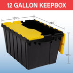 Akro-Mils KeepBox 12 Gallon Storage Container, Nesting and Stackable Plastic Storage Box with Lid Attached, Organizer Tote fo