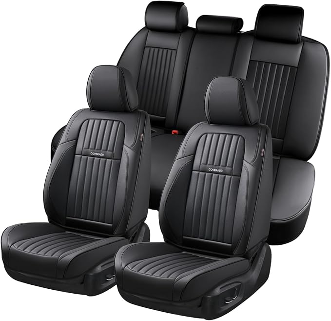 Coverado Car Seat Covers Full Set, Seat Covers for Cars, Black Car Seat Cover, Nappa Leather Car Seat Cushion, Car Seat Prote