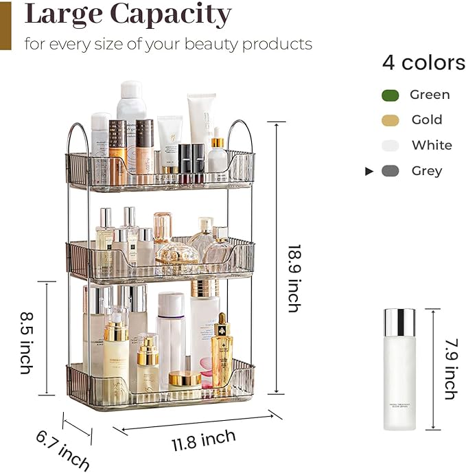 Aveniee Bathroom Counter Organizer, 3 Tier Perfume Skin Care Countertop Storage Shelf, Vanity Makeup Tray for Cosmetic Skinca