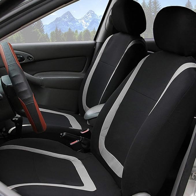 BELOMI Car Seat Covers Full Set, Breathable Premium Cloth Automotive Seat Cover, Universal Front and Rear Seat Covers, Easy t