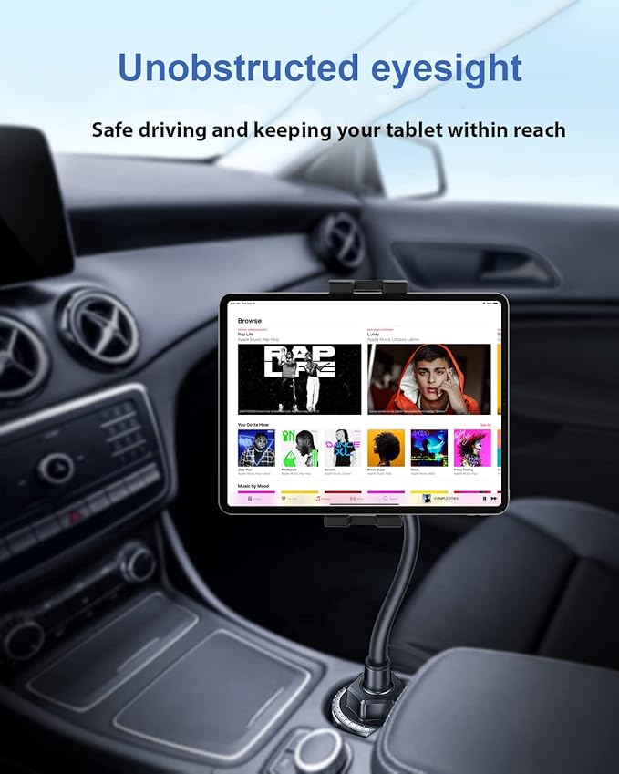 Gooseneck Car Cup Holder Tablet Mount, Truck Tablet Holder Cupholder Mount [Flexible Stable Long Arm] for 4-12.9" Tablets & Phones, iPad Pro/Air/Mini, Galaxy Tab, Fire HD, iPhone Series