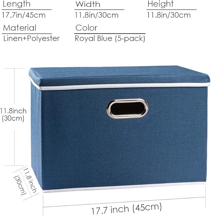 PRANDOM Large Collapsible Storage Bins with Lids [5-Pack] Fabric Foldable Storage Boxes Organizer Containers Baskets Cube wit
