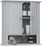 Wall Mounted Bathroom Cabinet Wooden Storage Cabinet with 2 Doors & Adjustable Shelf, Hanging Wall Cabinet Over Toilet, Upper