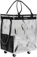 (Medium, Starlight Silver)Reusable Grocery Bag on 4 Wheels,Foldable Rolling Tote Carries Up to 66lb Shopping Trolley,Rolling Bag with 3 Handles,Zipper Clouser Rolling Tote Bag with Wheels for Laundry