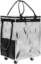 (Medium, Starlight Silver)Reusable Grocery Bag on 4 Wheels,Foldable Rolling Tote Carries Up to 66lb Shopping Trolley,Rolling Bag with 3 Handles,Zipper Clouser Rolling Tote Bag with Wheels for Laundry