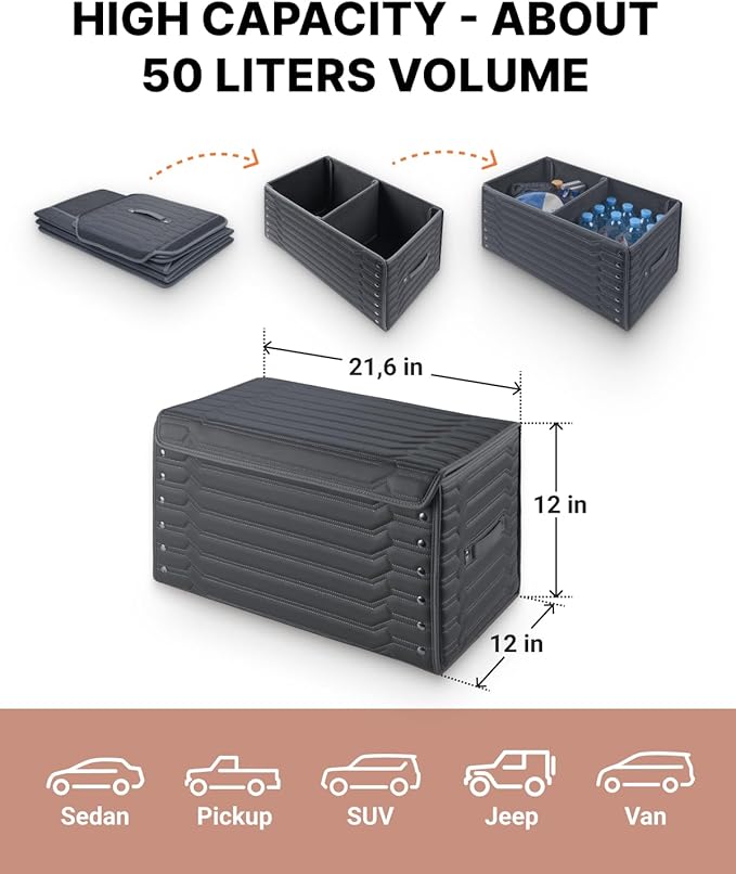 Owleys Car Trunk Organizer For Shoes - Storage Crate For SUV, Sedan Or Truck - Foldable Cargo Bin For Travel Gear & Sports