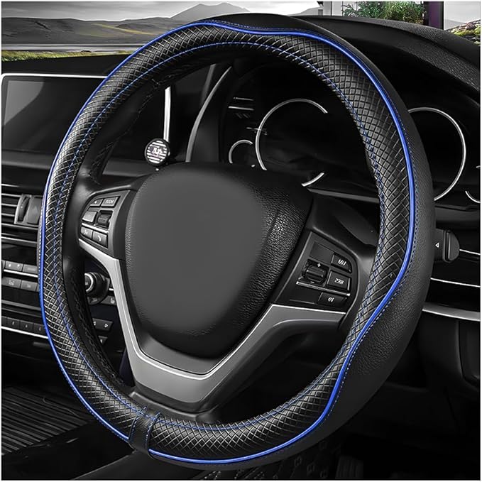 Car Steering Wheel Cover, 15 Inch Anti-Slip Breathable Leather Auto Steering Wheel Protector, Full Surround Soft Steering Whe