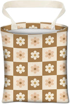 Car Trash Can, Cute Car Trash Bag, Hanging Car Organizer and Storage Bag, Trash Bin for Car Accessories, Vehicle, Travelling, Camping Luxury Beige Checkerboard Daisy