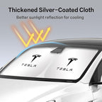 300T Sunshade for Tesla Model Y Model 3, Car Accessories 2026 for Tesla, Front Window Sunshade with Organizer Bag, Gifts for Tesla Owners