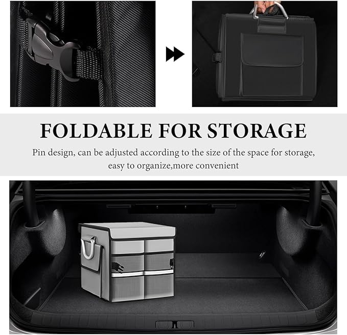 Trunk Organizer with Lid, 28L Collapsible Cargo Organizer with Aluminum Handles & Reflective Strip, Multi-Purpose Waterproof