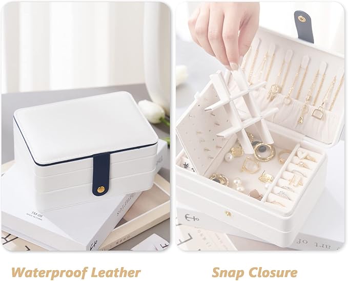 KOOAAICCHI Small Jewelry Box, Travel Jewelry Organizer, Portable Jewelry boxes for Women Girls Gift, Double Layers PU Leather
