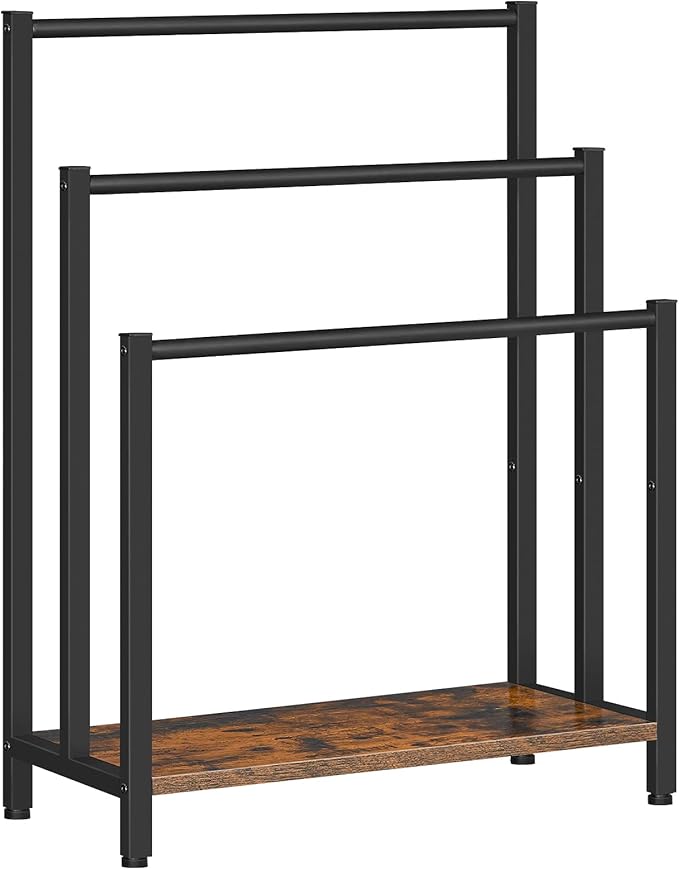 HOOBRO Free Standing Towel Rack, 3 Tier Blanket Rack, Blanket Holder for Bathroom, 23.6" L x 11" W x 31.9" H, Industrial Meta