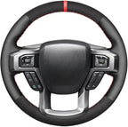 MEWANT Hand Stitch Black Genuine Leather Suede Steering Wheel Cover for Ford F-150 F-250 F-350 F-450 F-550 F-600 F-650