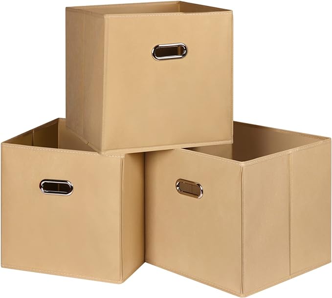 Black Fabric Cubby Storage Bins,13x13x13 Inches ,Cube Organizer Bin Foldable Storage Boxes with Dual Handles Fabric Organizer
