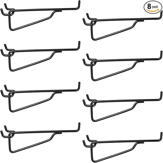 Pegboard Shelf Hooks, 8PACK 6" Black Metal Utility Hook Set, 1/4 inch Peg Board Organizer Accessories, Shelves and Baskets Br