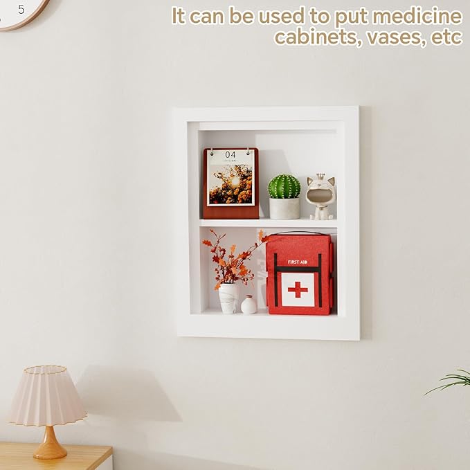 Solid Wood 14 X 18 Recessed Medicine Cabinet,2-Tier, Medicine Cabinet Organizer,Wall Niche, Bathroom Wall Cabinet, recessed b