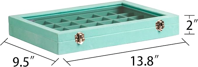 Frebeauty Velvet Jewelry Tray,35 Grid Jewelry Organizer with Clear Lid,Earring Holder Organizer Case with Clasp,Drawer Insert