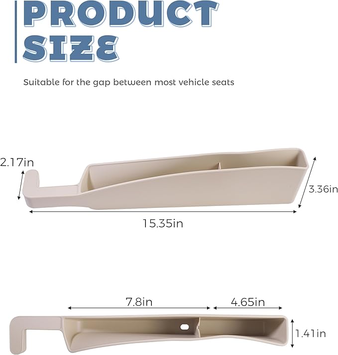2PCS Car Seat Gap Filler,Car Accessories Car Organizer,Cars Seat Gap Filler Organizer with 2 Storage Areas,Used for Phone,Wallets,Keys,Eyeglasses,Fit for Most Cars,Trucks,SUVs (Beige)