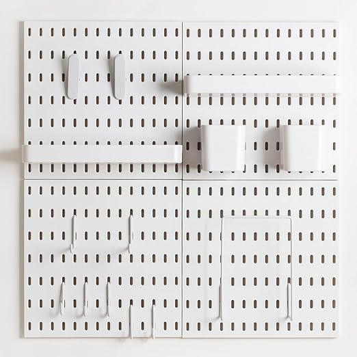 Pegboard Combination Kit for Wall Organizer, Wall Mounted Peg Board Kits for Kitchen, Bedroom, Office, &Bathroom, 4 Pieces Wh